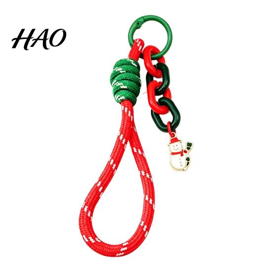 Festive Bag Accessory Christmas Wristlet Keychain, Braided Rope Keychain with Santa Snowman Mobile Decoration Pendant Reindeer Charm, Decorative
