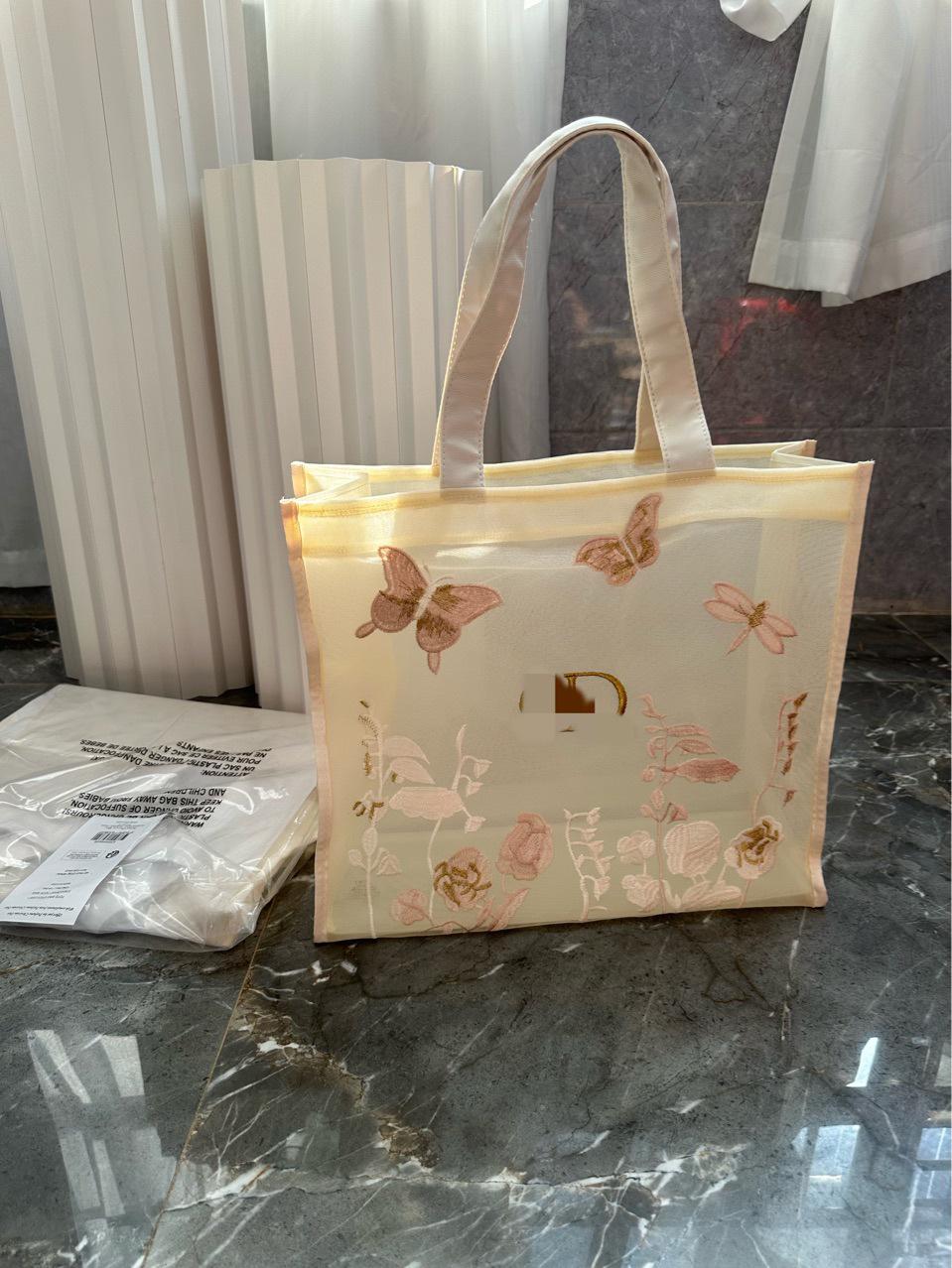 

Mesh Butterfly Embroidery Large Tote Bag - 2025 Collection Cotton