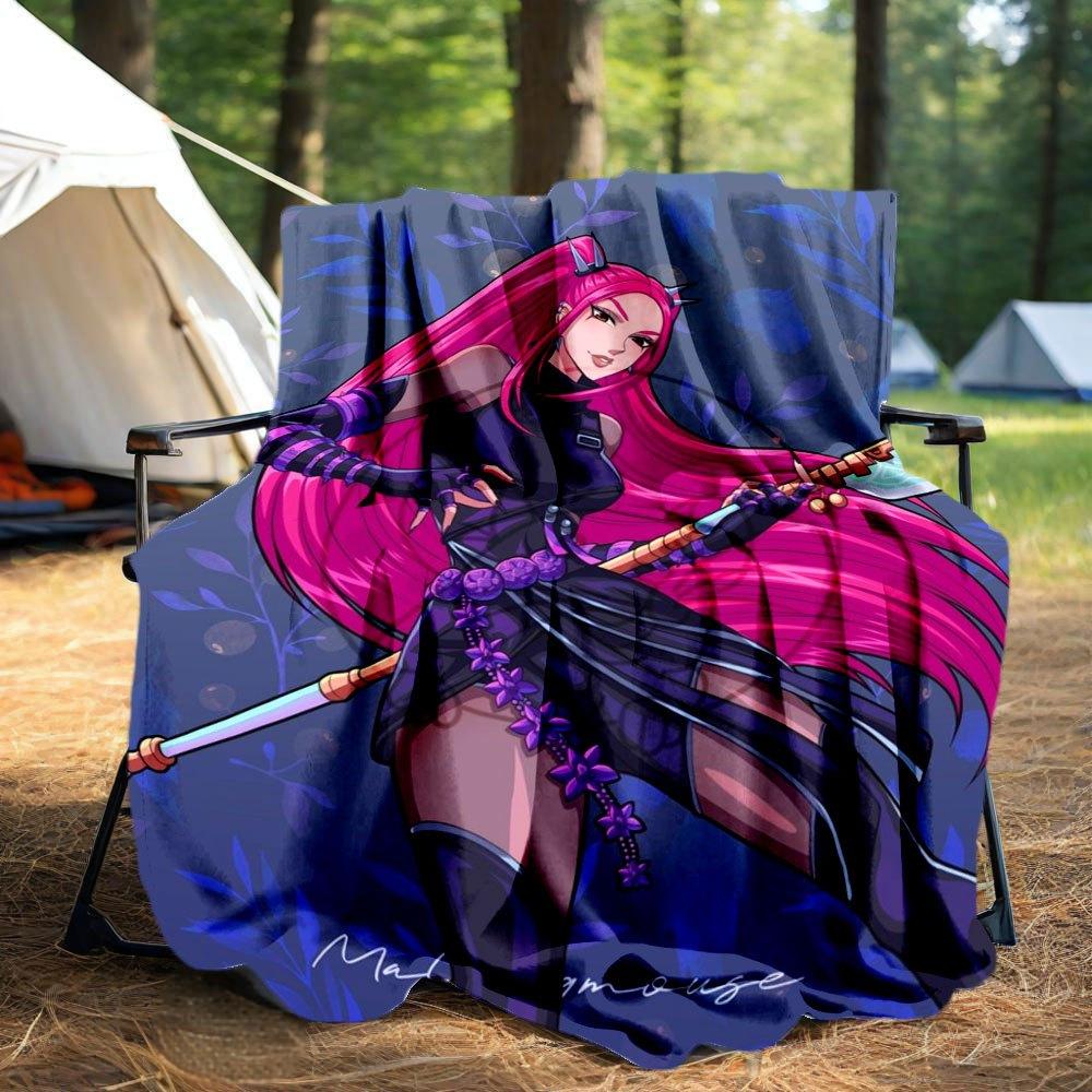 "Fantasy Warrior with Pink Hair and Sword Art Print"Blanket Lightweight Flannel Throw Blanket for Sofa, Bed, Travel, Camping, Livingroom, Of