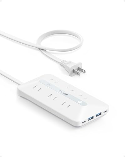 USB-удлинитель Anker (10-в-1, 20 Вт) (Удлинитель с 6 розетками, шнур питания 1,5 м, розетки AC, USB-C и USB-A) [Соответствует техническим стандартам PSE/U