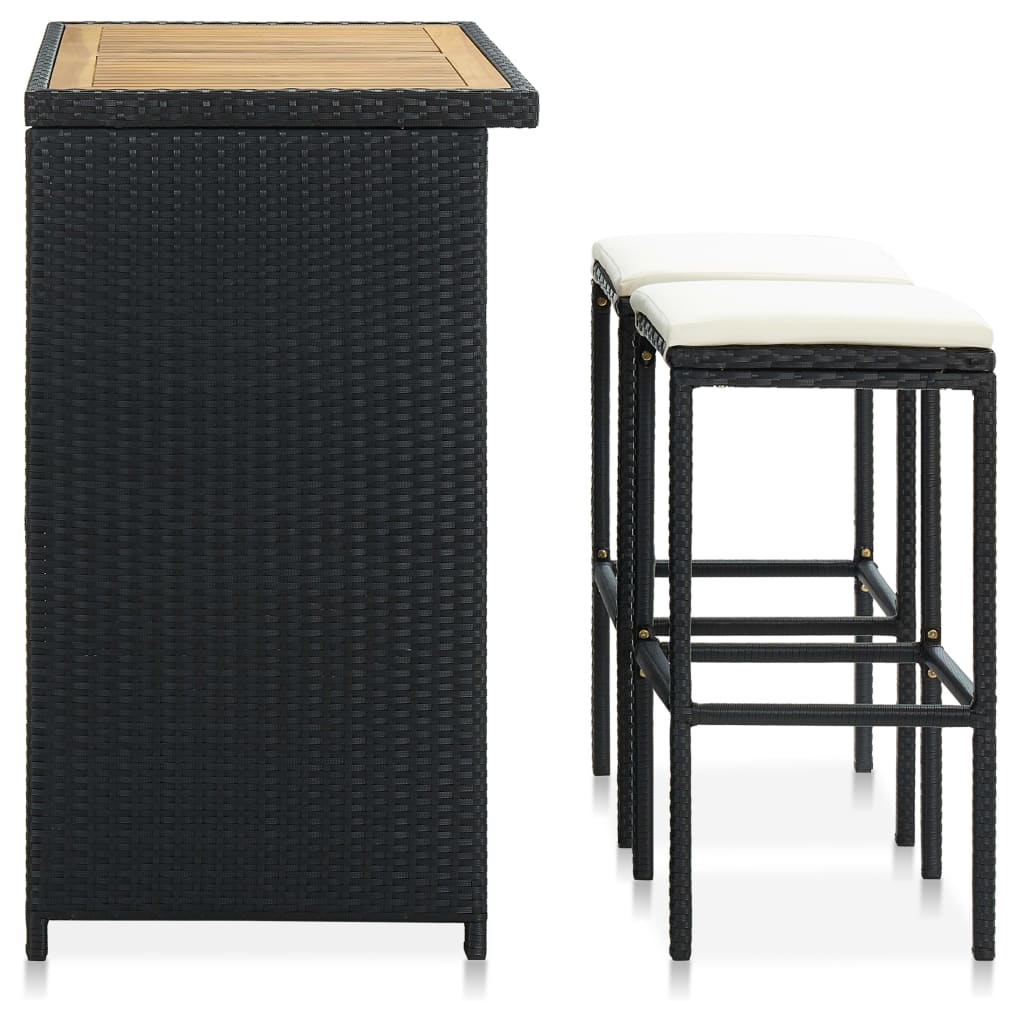 Bar Table Set Poly Rattan Black Wooden Tabletop Steel Frame Stable Seating Cushion Pub Dining Set Us Local Shipping