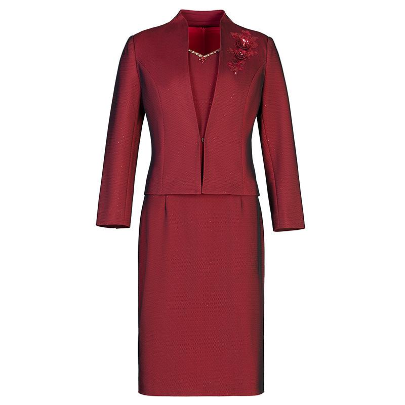 2025 Autumn Elegant Wine Red Plus Size Two-Piece Set: Long Sleeve Jacket & Mother's Wear