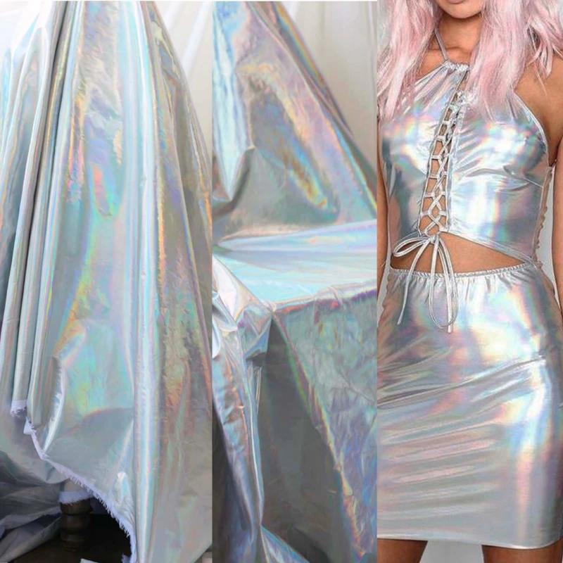 

Laser Seven Color Soft Reflective Waterproof Designer Fabric 0.12mm Mirror Coating/Magic Color Silver Pearl White Windbreaker 50x150cm
