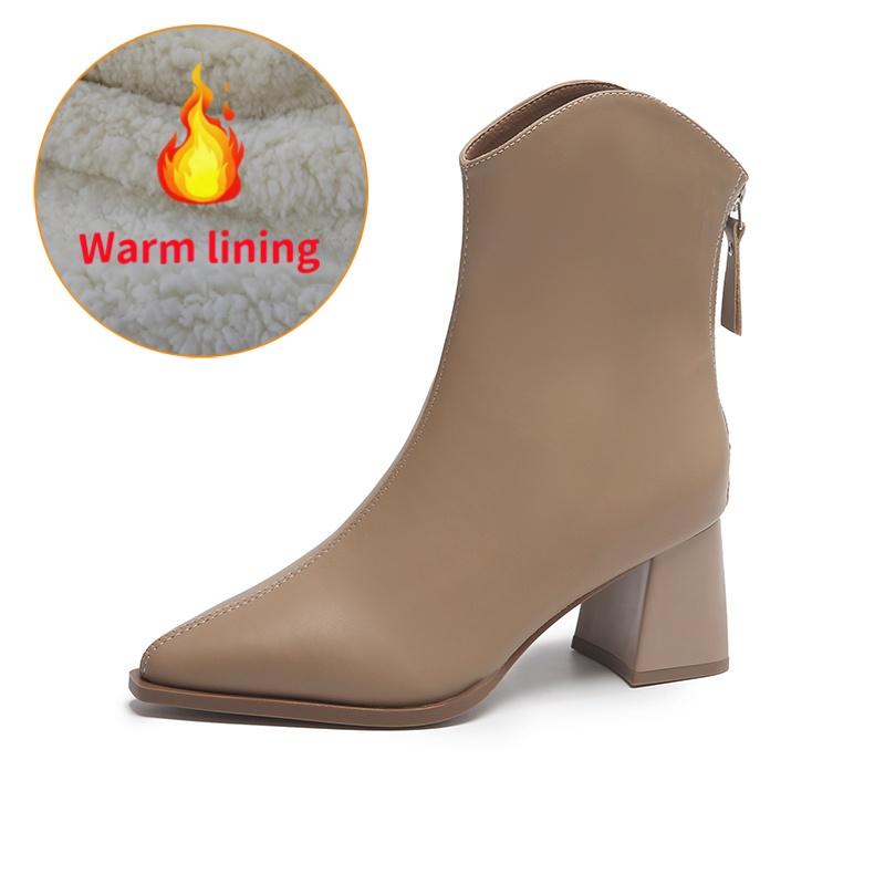 

Зимние женские короткие сапоги плюшевые с острым носком на высоком каблуке белые женские сапоги французская мода новые женские сапоги 43