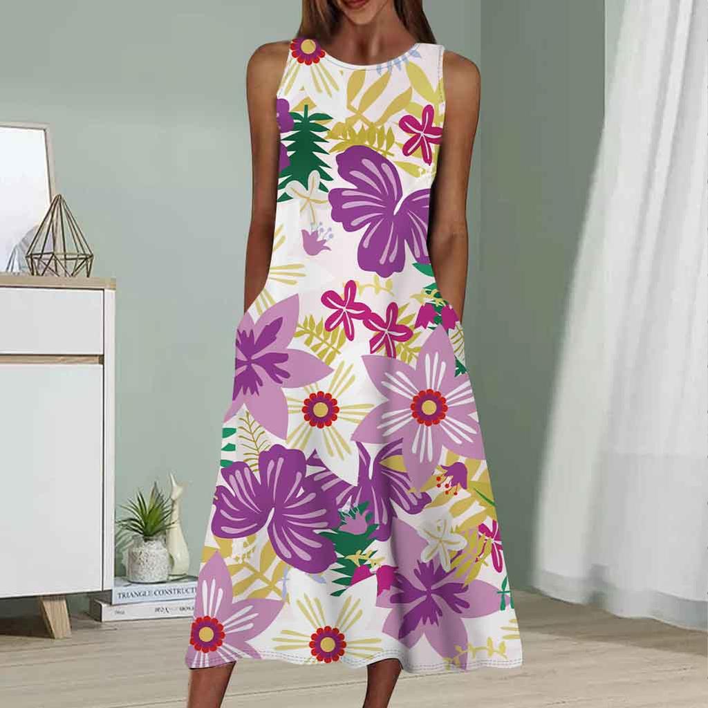 Summer Fashion Sexy Sleeveless Dress Soft Casual 3D Banana Leaves Print Dress Sleeveless Sling Dress
