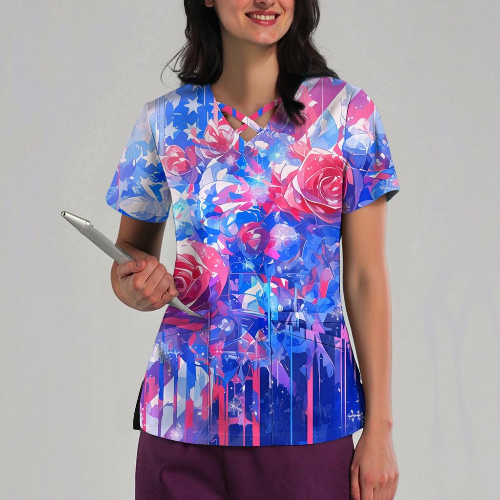 Women's Loose Independence Day Printed Top Short Sleeve T-shirt Pullover