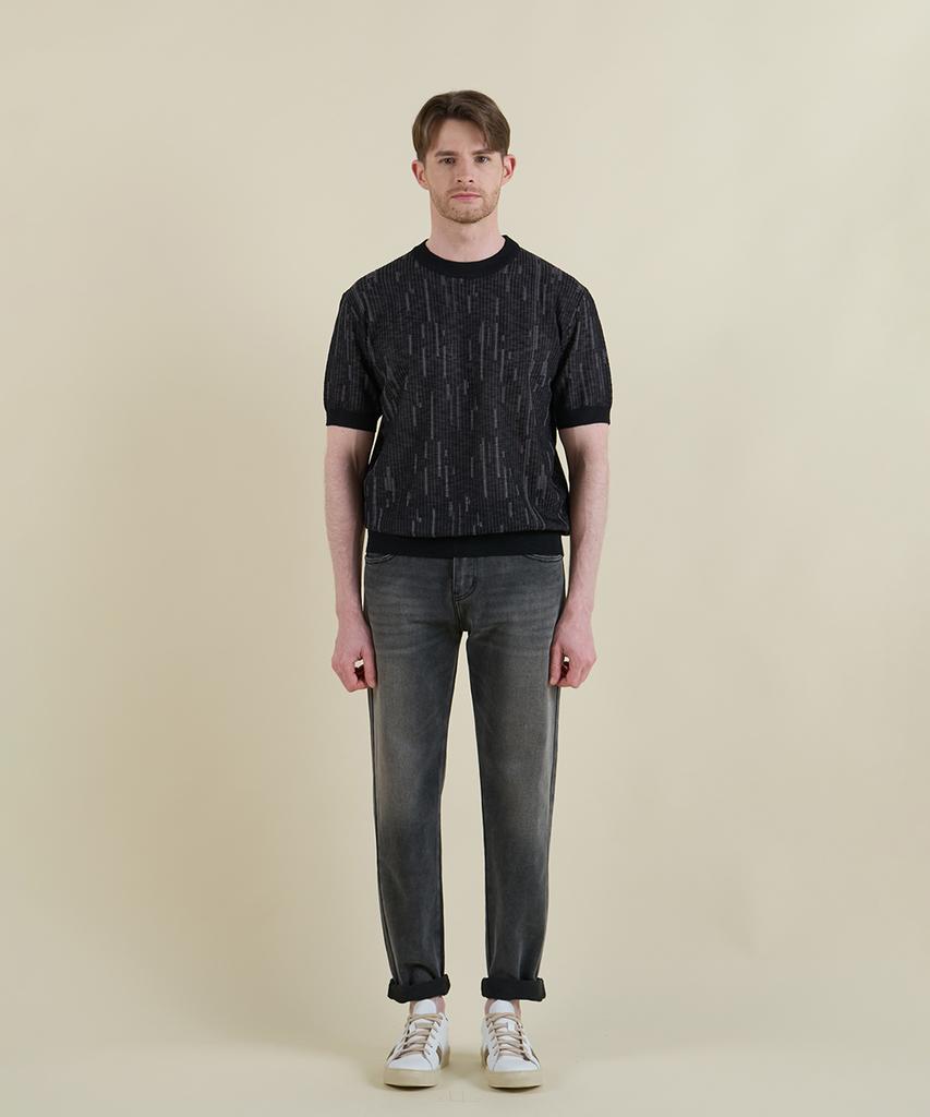 PANICALE Black Striped Short Sleeve Crew Neck Knit