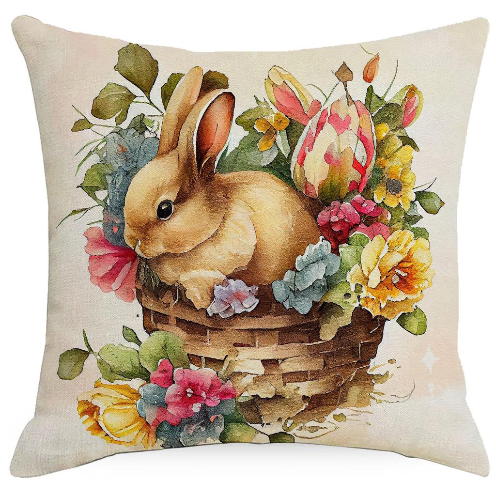 New Easter Pillowcase Retro Rabbit Easter Egg Flowers Decoration Pillow Sofa Cushion Cover