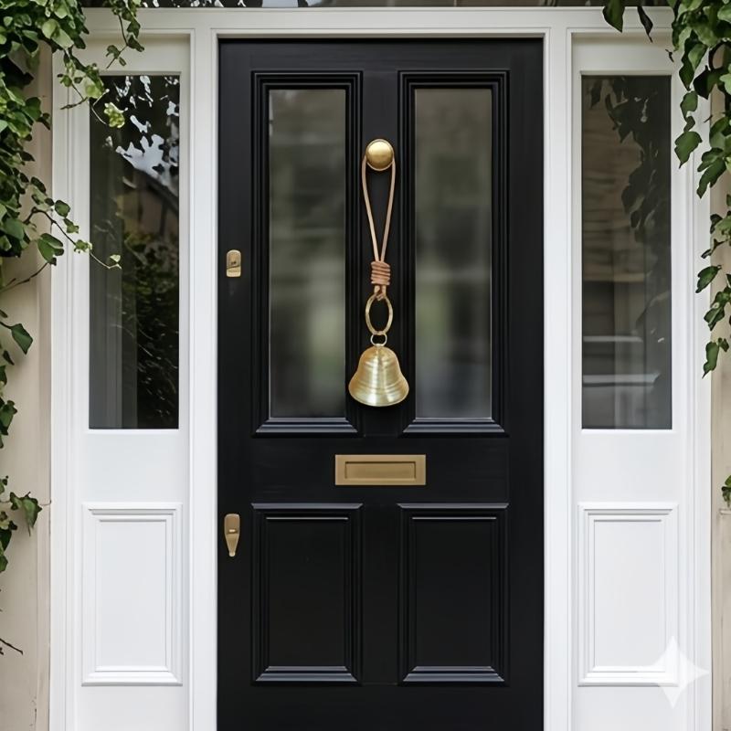 Antique Entry Door Bells Accent with Metal Tone Finish and Hanging Faux Leather Rope for Porch Decors, Hallway Styling and Shops