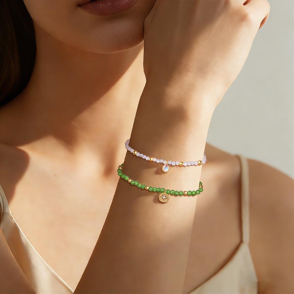Glowluxe 925 Sterling Silver Beaded Bracelet Set With Gold Accent Colorful Gemstone Charm Minimalist Fashion Jewelry