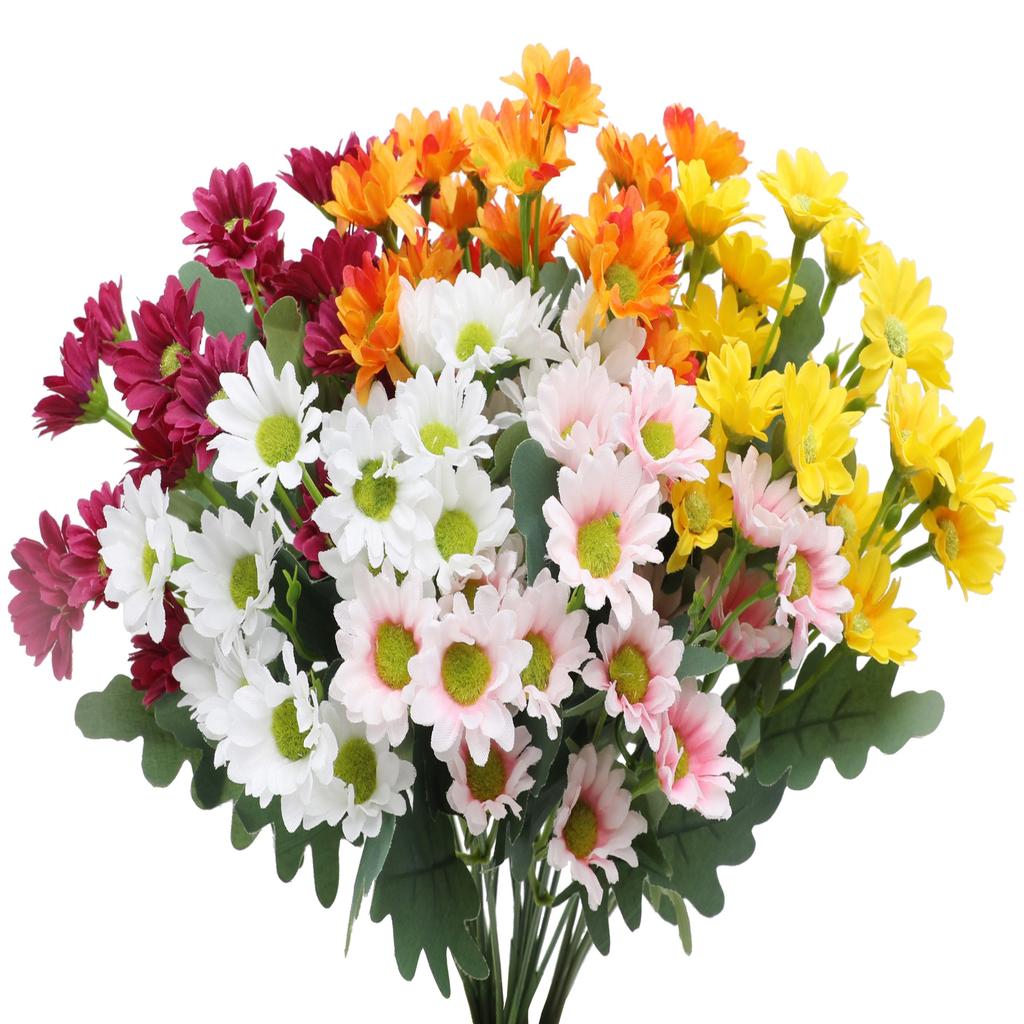 5 Bundles Artificial Silk Gerbera Daisies: Realistic Fake Bouquets for Outdoor/Indoor, Garden, Porch, Table Vase Decor (Multicolor)