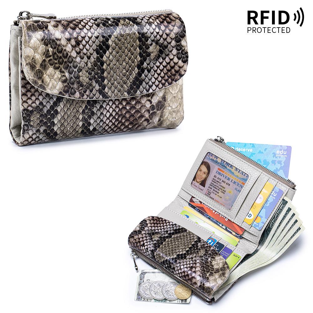 Damen-Clutch aus echtem Leder mit RFID-Schutz: Kurzes Mode-Portemonnaie mit großer Kapazität