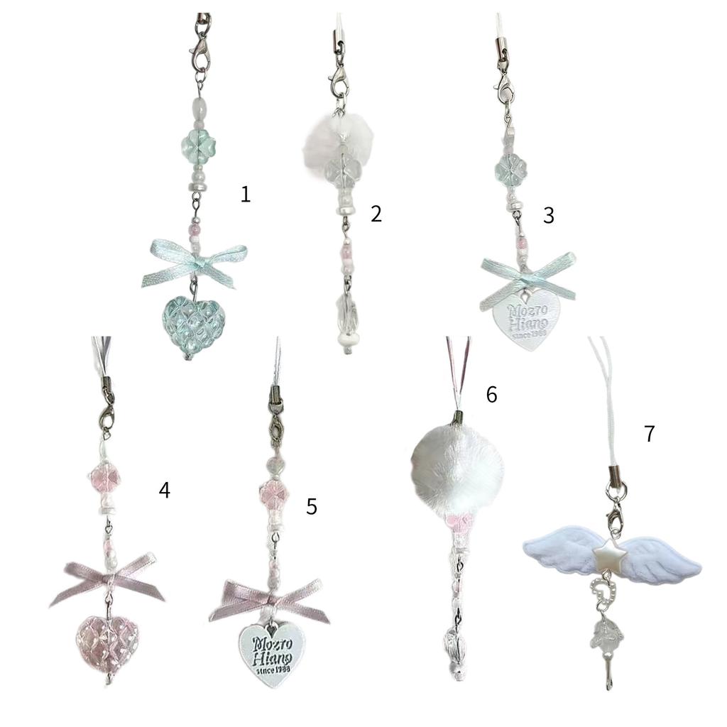 Stylish Bowknot Phone Chain Ornament Heart Beaded Cellphone Pendant Phone Lanyard Bag Charm for Fashionable Individuals