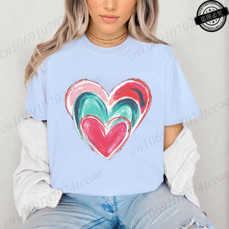 Colorful Heart Printed Womens TShirts Cute Heart TShirts Long Sleeve Womens Tshirts Valentine Day Tee Clothing Long Sleeve