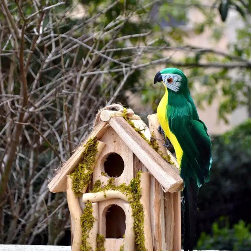 1Pc Animal Bird DIY Feather Creative Lawn Figurine Ornament Handmade Garden Prop Decoration Simulation Parrot 25/35cm