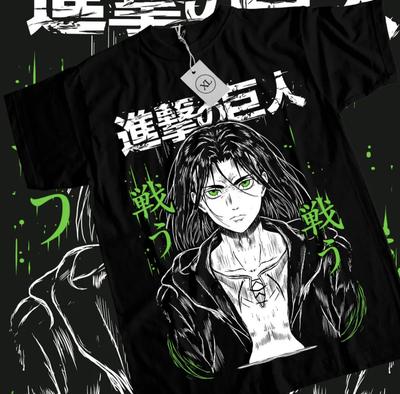 Eren Yeager T-shirtAnimeAttack On TitanAotGraphic Teeblack Shirt All Size