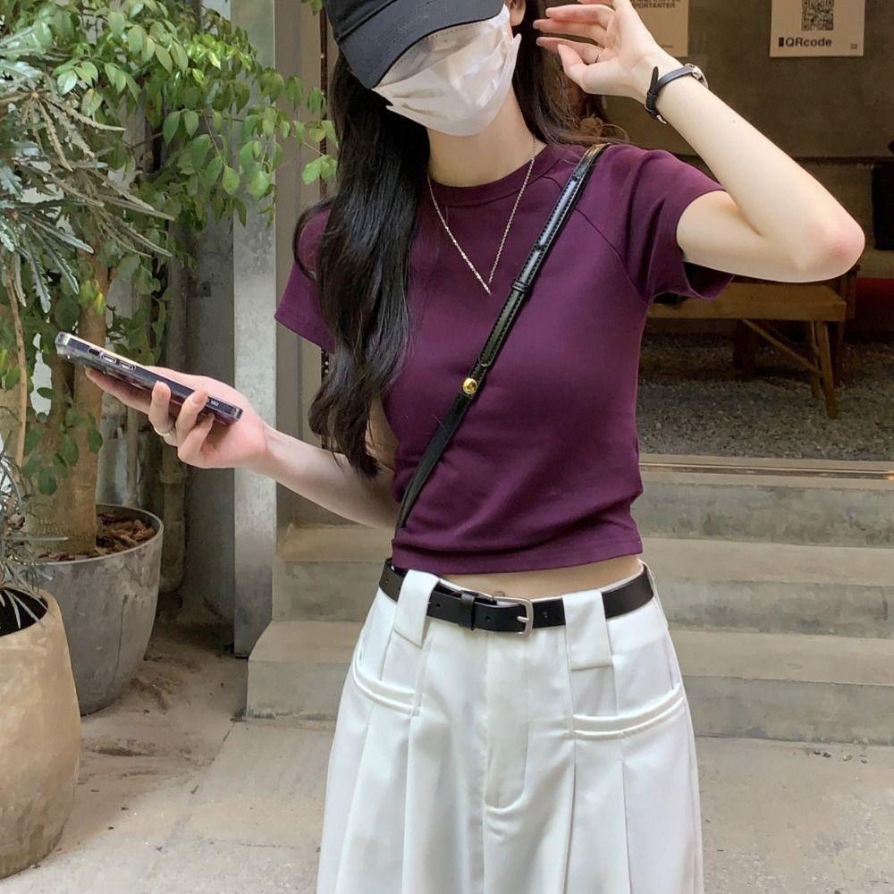 Slim Fit Y2K Crop Top Chic Tees Shirts Women Fashion Short Sleeve T-shirt  Streetwear