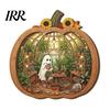 Autumn Pumpkin Table Decor Halloween Ghost Wooden Tabletop Ornament, 2D Flat Cute Reading Bathing Fall Harvest Home Decoration Watering Plaque