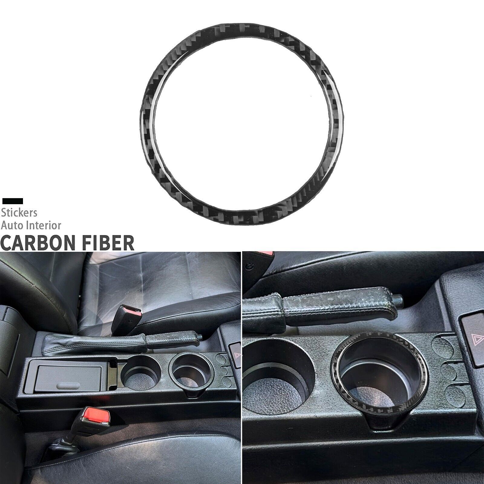 Real Carbon Fiber Console Water Cup Holder Ring Trim For BMW 3 Series E36 91-99