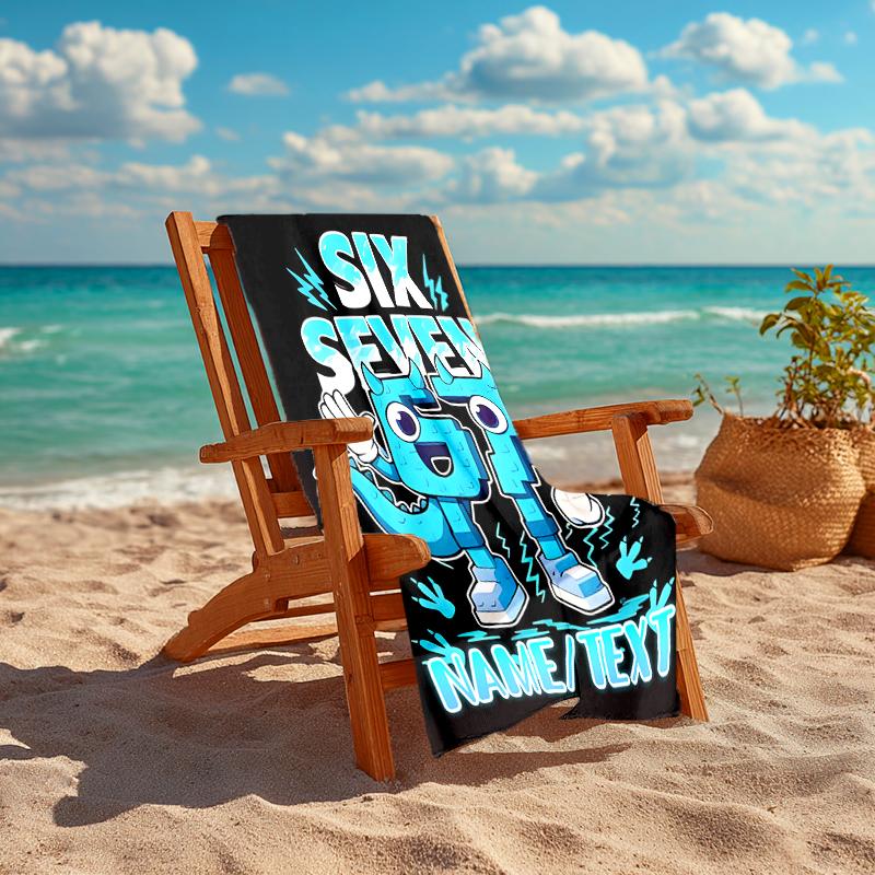 1PC Custom Name Blue Dino Power Beach Towel Highly Absorbent And Sand-Resistant Towel for Swimming, Pool, Yoga, And Travel Lightweight