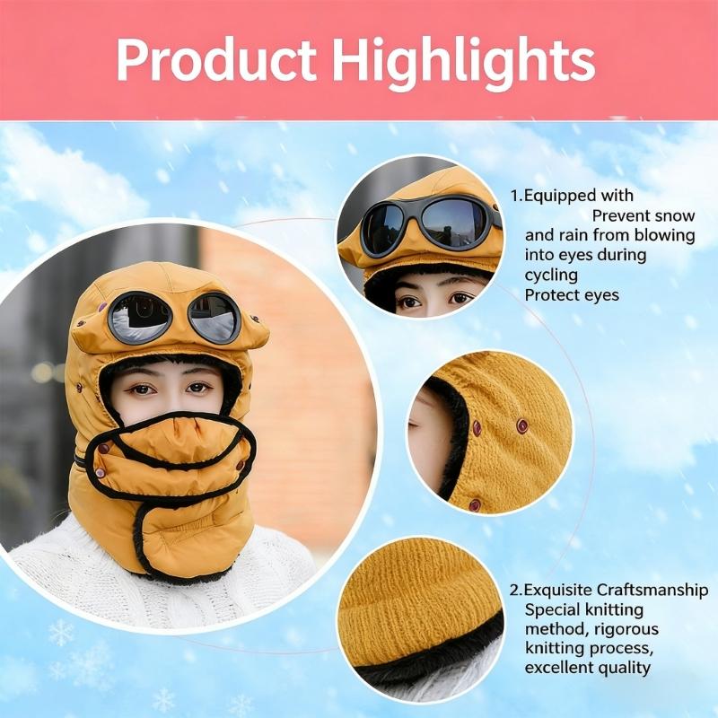 Winter Thermal Hat Scarf with Glasses Winter Pilot Hat Trapper Hats Goggle and Face Mask Outdoor Sport Ski Harsh Winter