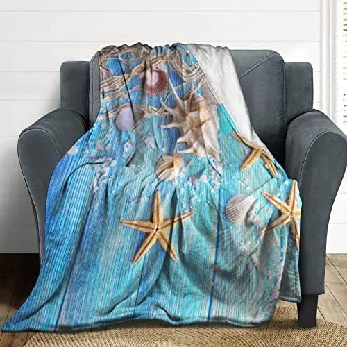 Beach Shells Landscape 3D Printed Throw Blanket Bedspread Flannel Home Blanket Plush Soft Comfortable Home Decor Blanket King
