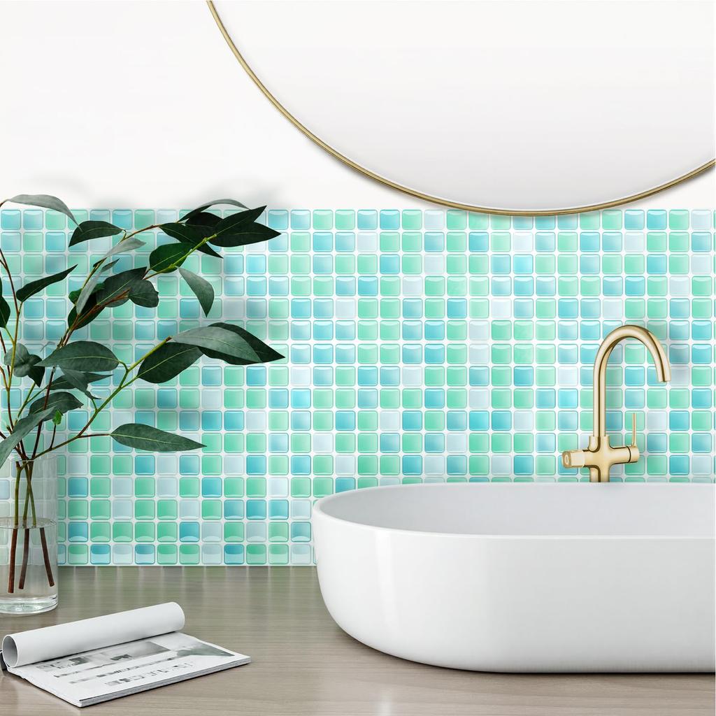 VANCORE Mosaikfliesenaufkleber Küche Remake Blatt Fliesenaufkleber Renovierung 3D Wasserdicht Abnehmbare Tapete Grün [10 Stück]