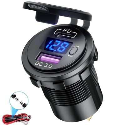 60w USB Typ C Auto Moto USB Ladegerät Buchse 12v/24v Dual USB Outlet Pd3.0 & qc3.0 Schnelle Lade Buchse Mit Led Voltmeter Und Schalter