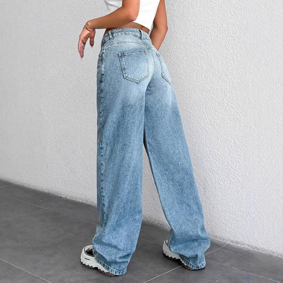 Women High Waist Wide Leg Jeans Loose Baggy Denim Pants Vintage Washed Casual Long Trousers