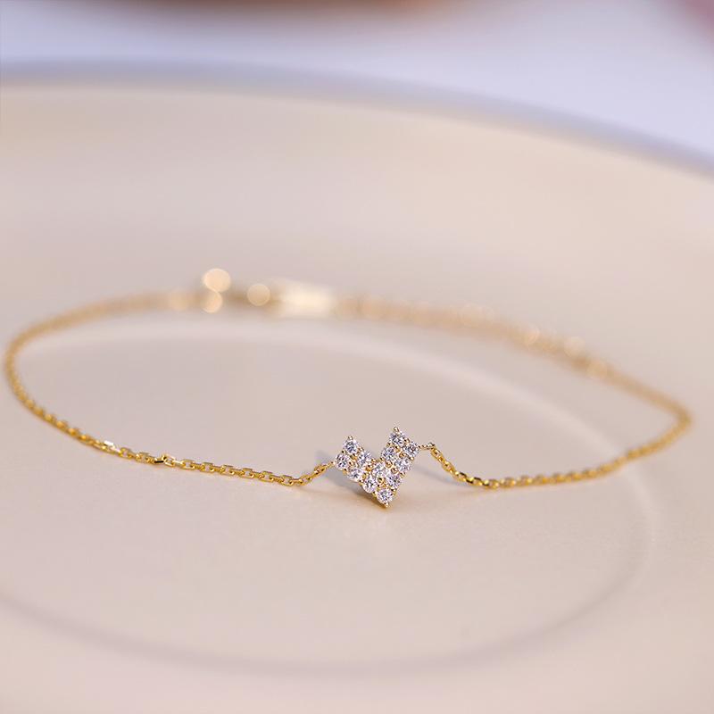 

925 Sterling Silver Plating 18K Gold Inlaid Zirconia Heart Bracelet for Womern Exquisite Temperament Jewelry Silver