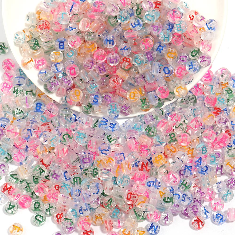 100Pcs Acrylic Flat Letter Beads Colored Alphabet Clear Round Loose Bead For Bracelet Necklace Charms Jewelry Making Accessories