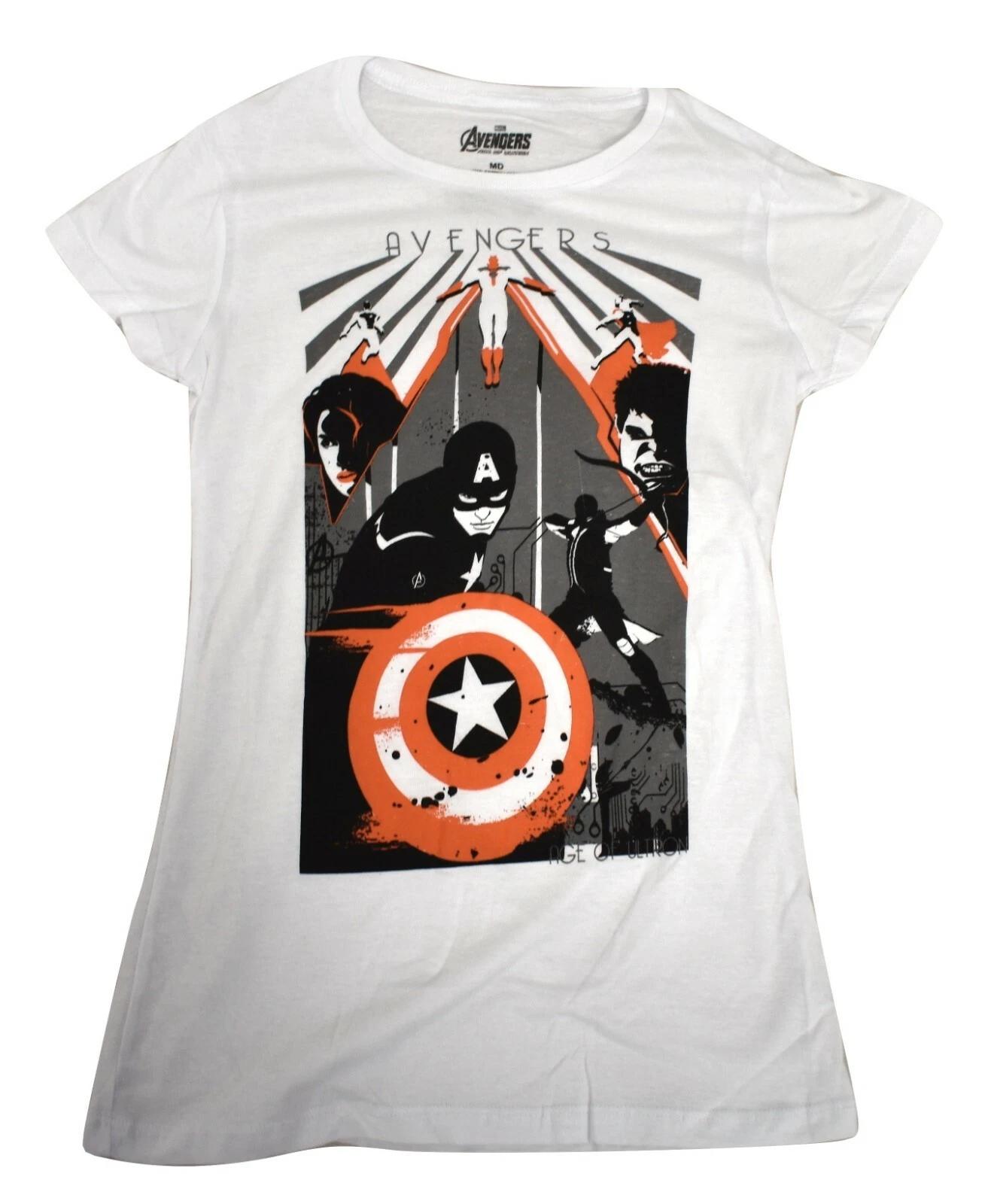 Marvel Juniors Avengers Age Of Ultron Captain America White Shirt New M M