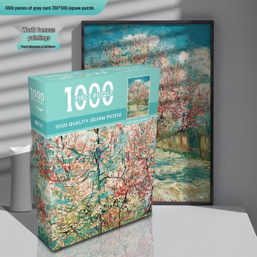 1,000-Piece High-Difficulty Jigsaw Puzzle for Adults - Stress Relief and Boredom Buster Featuring Famous Van Gogh Oil Paintings.
