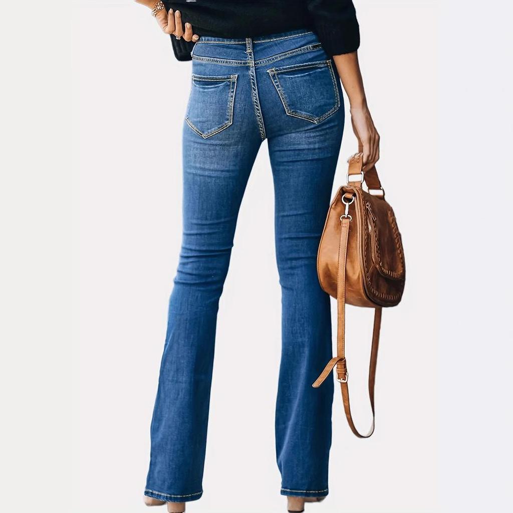 Women's Button-Up Elastic Slim Fit Flared Denim Pants