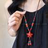 New Chinese ethnic style retro bohemian Jingdezhen ceramic braided rope necklace high-end female Zen accessories
