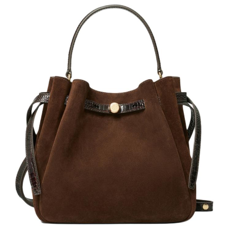 

Tory Burch Romy Classic Front Logo Leather And Suede Shoulder Tote Women Handbags Dark-Cocoa 169275-200 Basic Set (Bag+Dust Bag)
