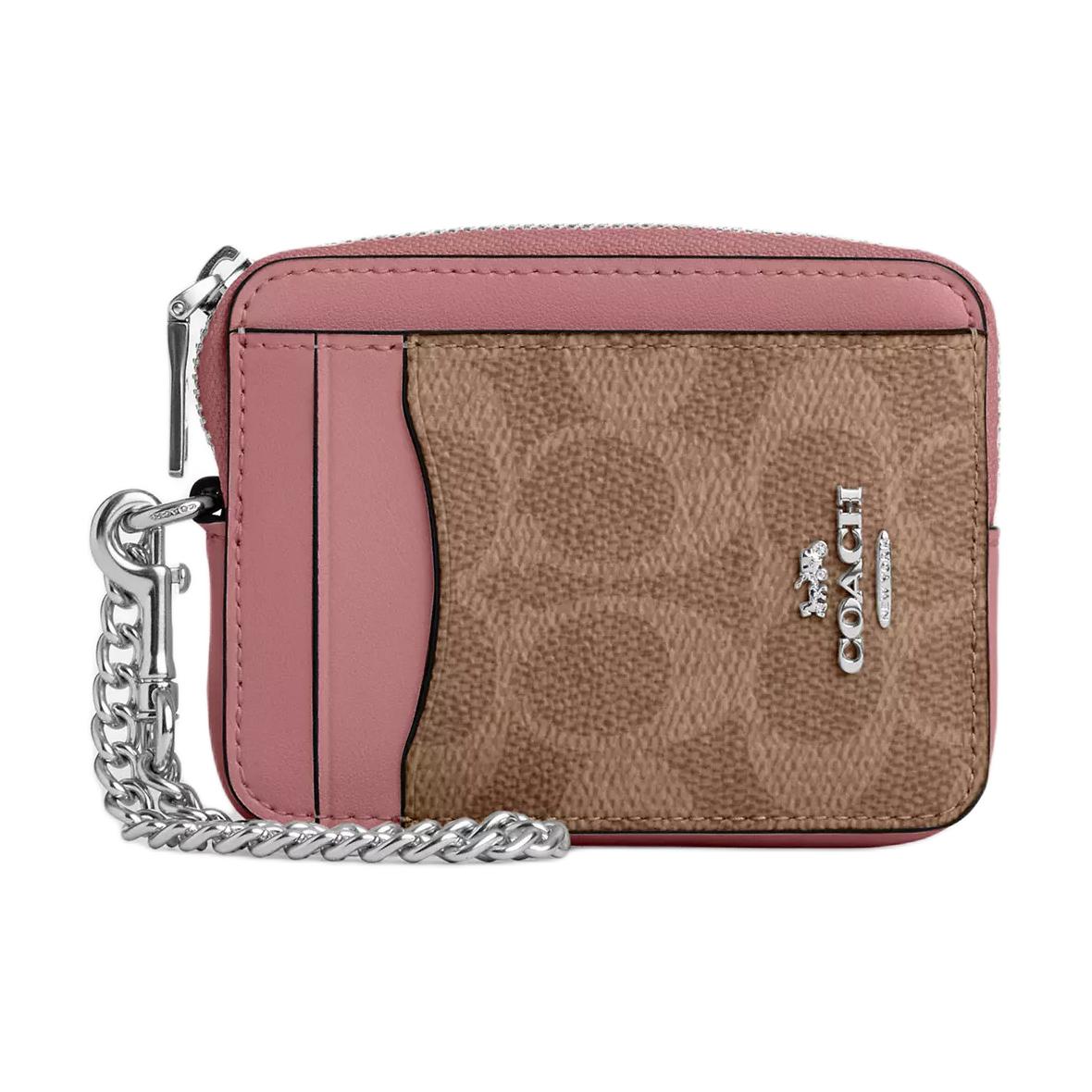 Coach Canvas 7 Signature Coated Canvas Mini Card Case Women Accessories Pink CW883-SVYGG Pink