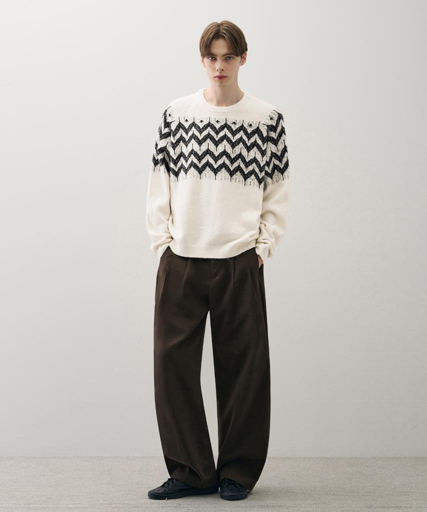 DRAW FIT Wool Hairy Nordic Crewneck Knit [Ivory]