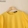 ZANZEA Women Casual Round Neck Solid Color Summer Short Sleeve Blouse