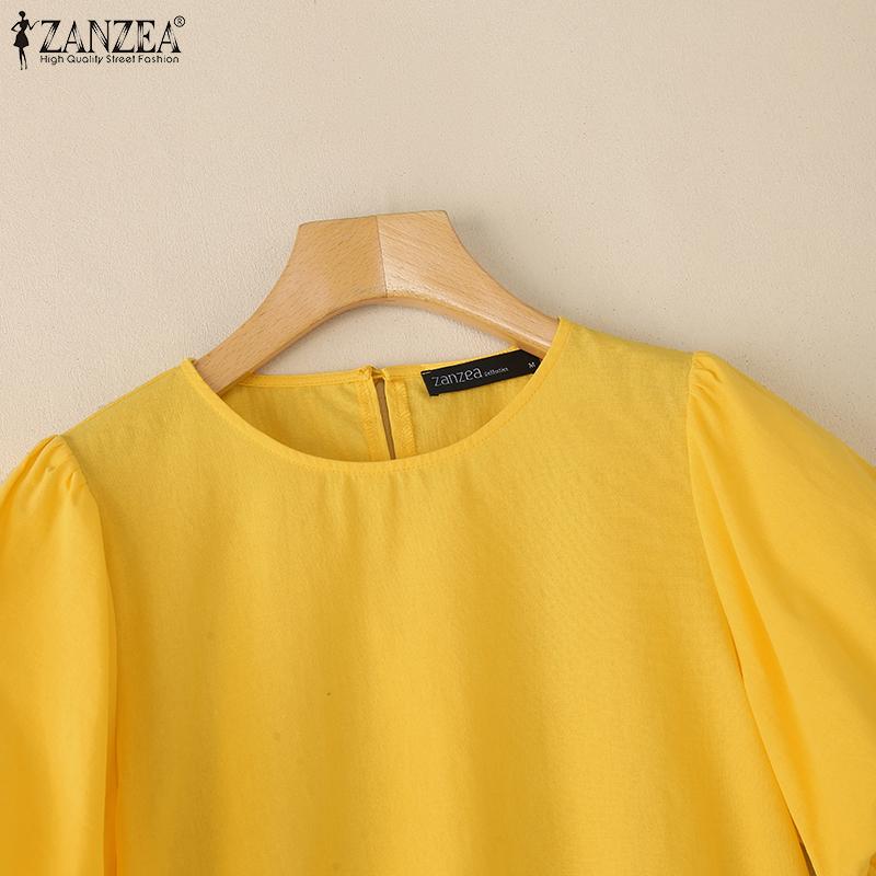 ZANZEA Women Casual Round Neck Solid Color Summer Short Sleeve Blouse