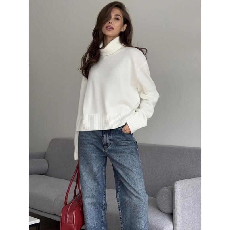 Women S Short High Neck Loose Knit Sweater Casual Autumn Winter Top