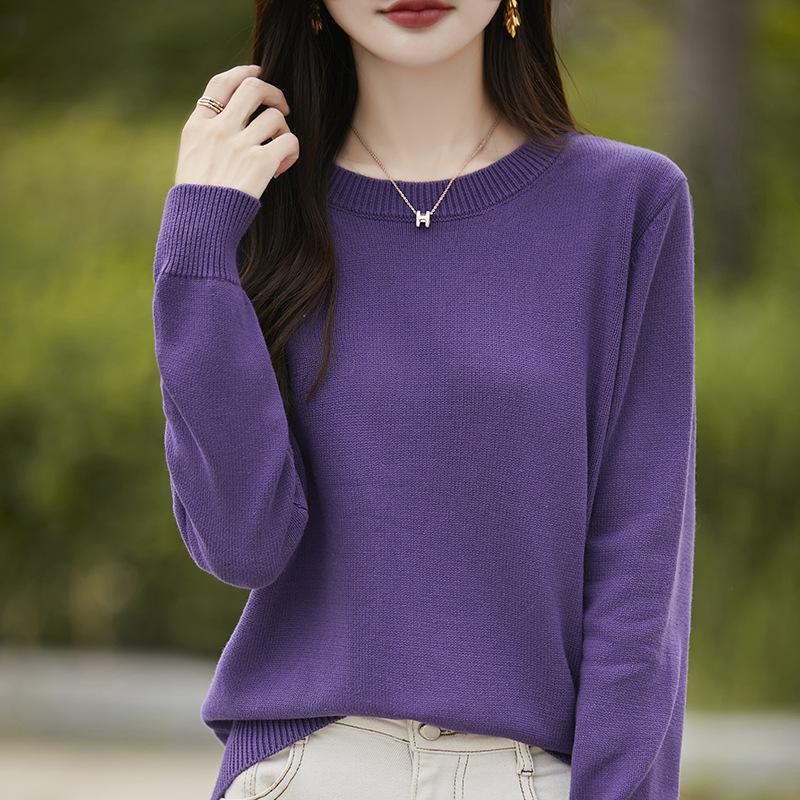 

Універсальний светр з круглим вирізом для жіночого осінньо-зимового сезону, новий стиль, пуловер вільного крою, що облягає, трикотажний базовий шар для жінок XXL фіолетовий