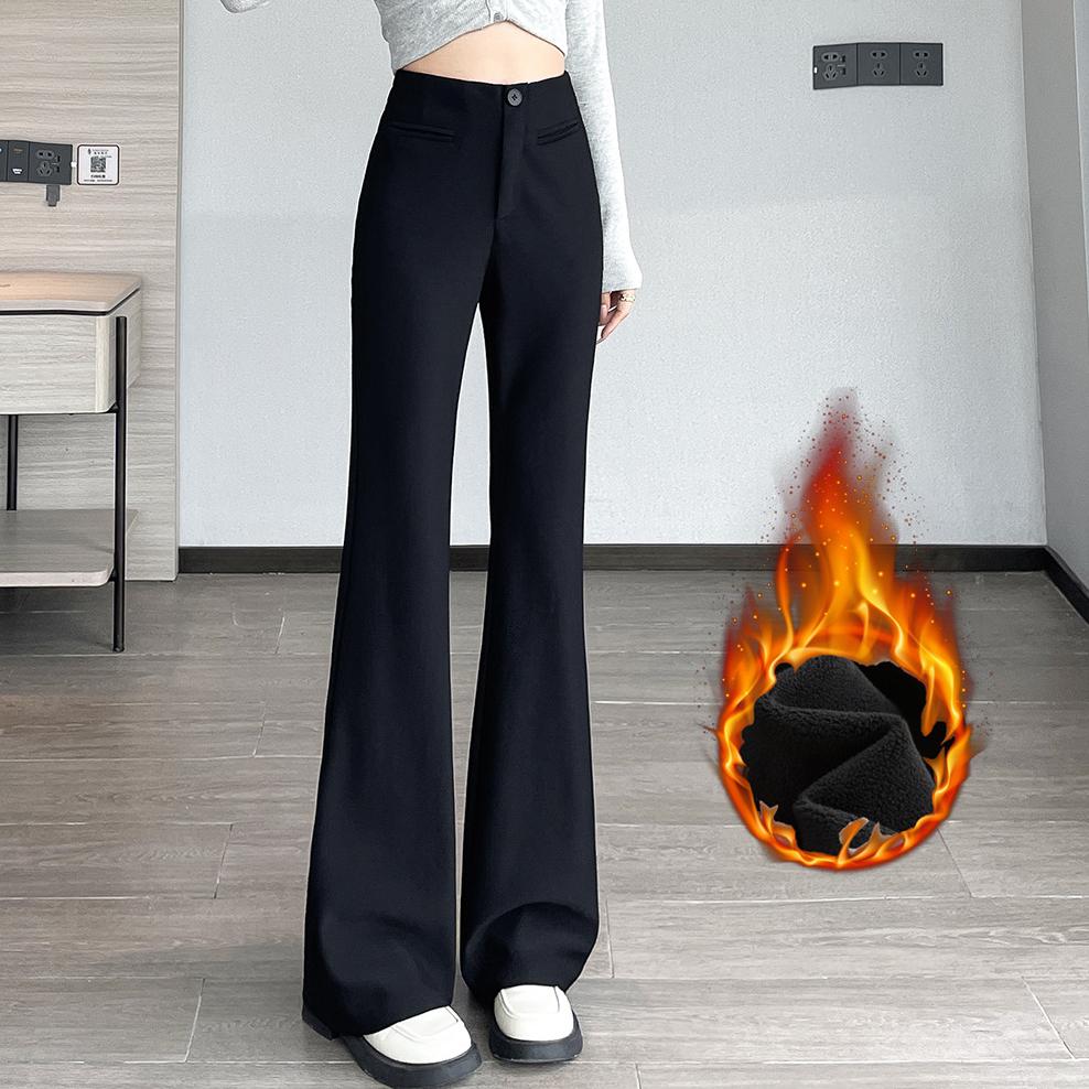 Black Flared Pants for Women 2025 Autumn Winter New High Waist Slimming Slightly Flared Pants Floor-Length Straight Narrow Suit Pants