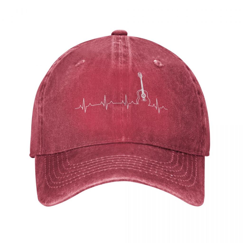 Vintage Guitar Heart Beat Heartbeat Baseball Caps Unisex Style Distressed Denim Washed Sun Cap Music Outdoor Activities Caps Hat