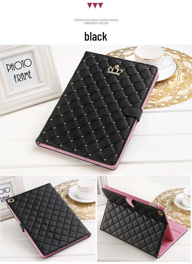 iPad 8 Buckle Crown Protective Case: Full Coverage 10.2 Air 4 Leather Case, Mini 5 Diamond Pattern, Drop-Proof Shell iPad Mini 6 чёрный