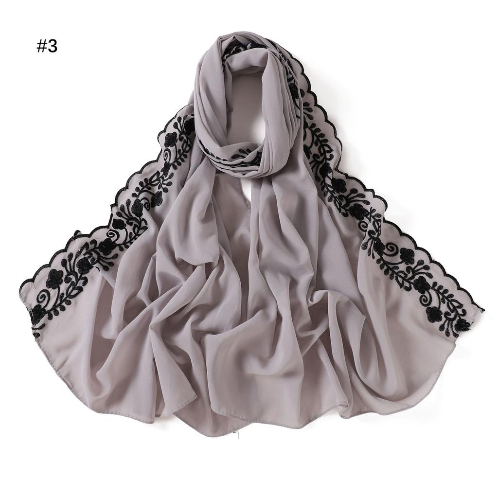 Embroidery Lace Chiffon Hijabs For Women Vine Heavy Pearl Industry Edge Long Scarf Light Scarf Headscarf Shawl Turban Ramadan