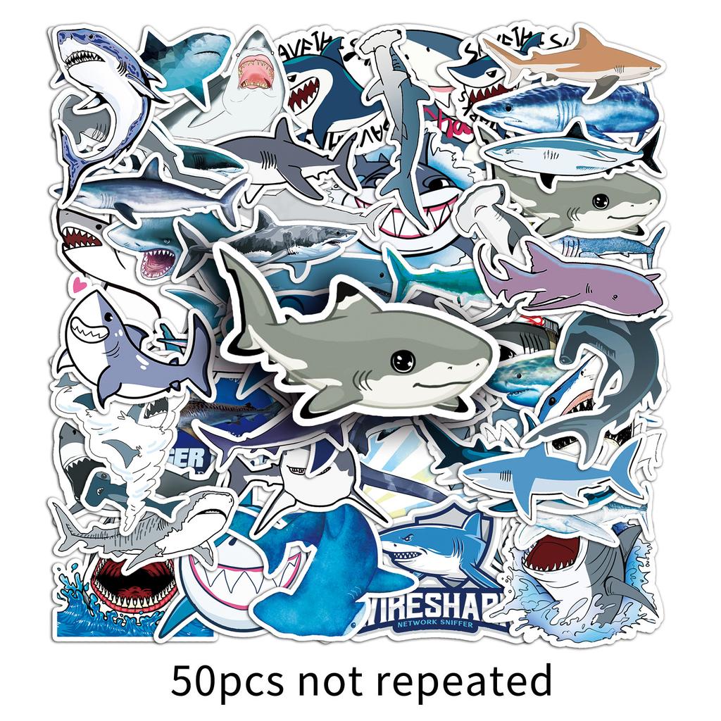 50 Shark Graffiti Personality Cross-marine Life Creative Guka Decorative Skateboard Water Cup Suitcase Stickers Waterproof