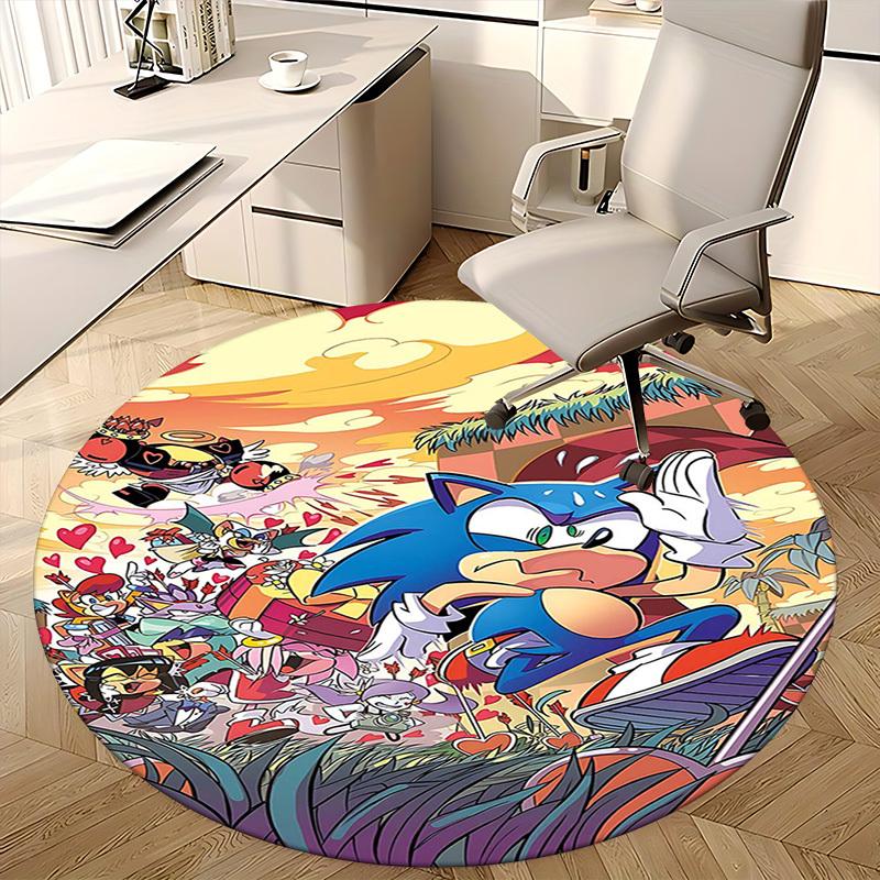 1pc Sonic the Hedgehog Anime Cartoon Design Round Carpet Office Chair Mat, NonSlip Rug for Home Decor, Living Room