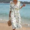 Europe, America Spring and Summer New Elegant Casual Fashion V-neck Digital Printing Dress Women