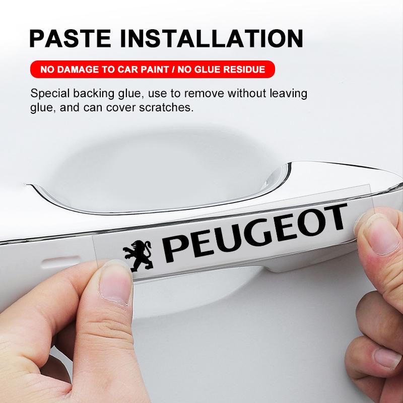 4Pcs Car Door Handle Stickers Tire Rear View Mirror Decals For Peugeot 308 408 508 RCZ 208 3008 2008 206 207 108 406 407 408 206 207 208 306 307